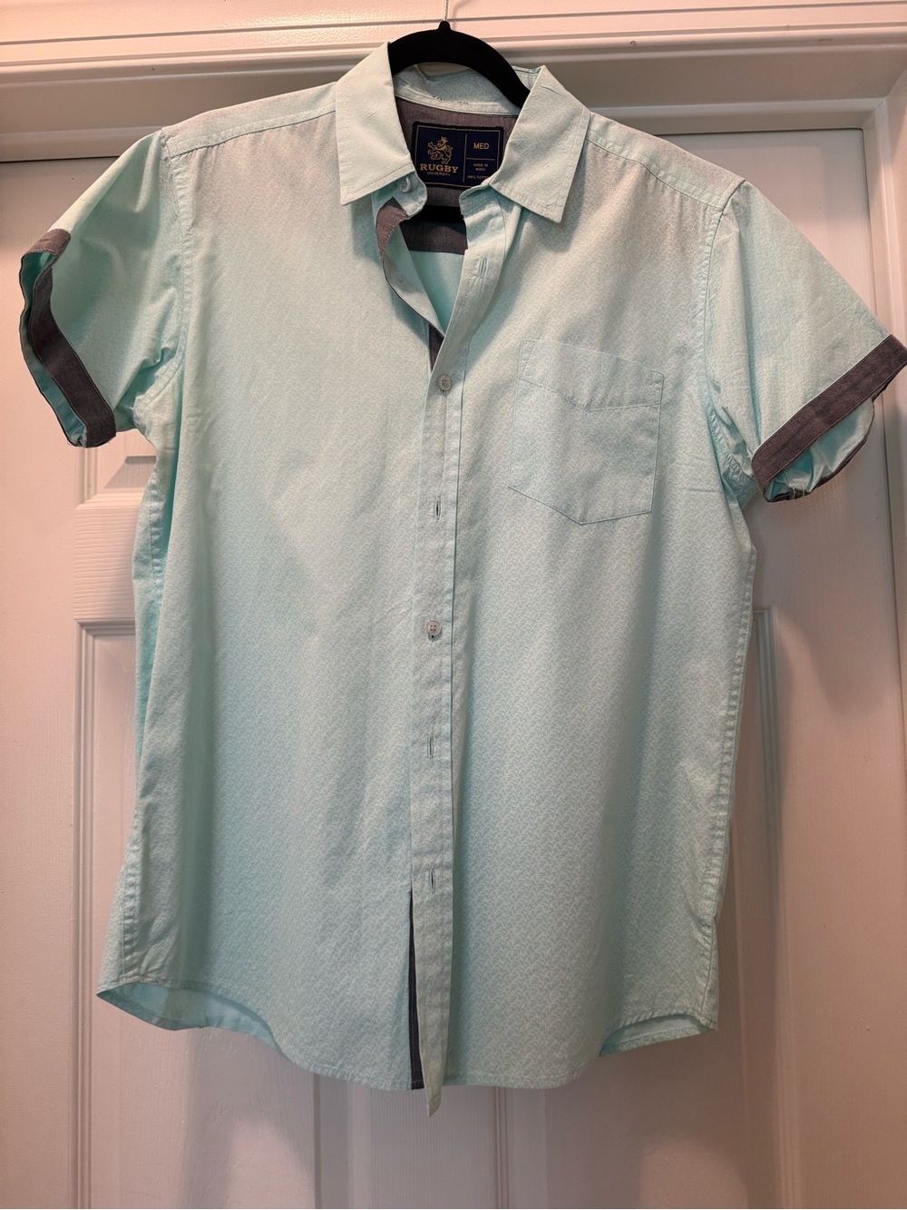 Mens Mint Green Short-Sleeve Button-Up Shirt